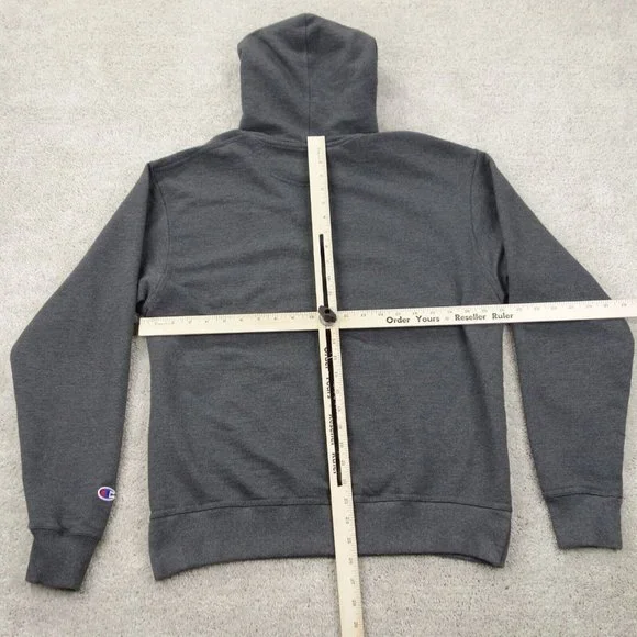 Champion Hoodie Mens Medium Grey Long Sleeve Drawstring Pullover Fleece Logo - Picture 6 of 9